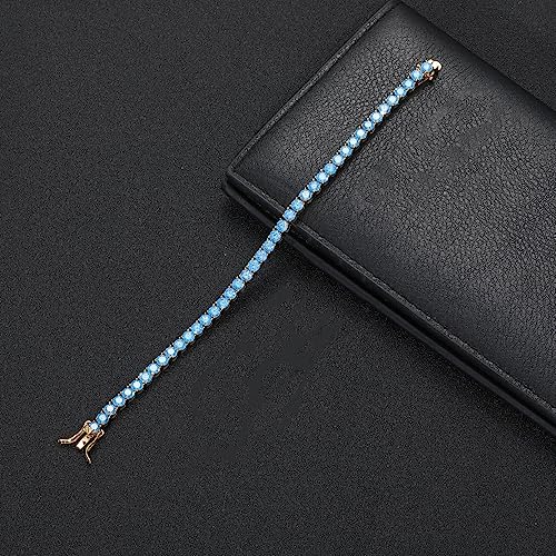 Sparkling 14K Round Gemstones and Yellow Gold Accent, Women's Tennis Bracelet with Blue Moissanite, Gifts for Women4