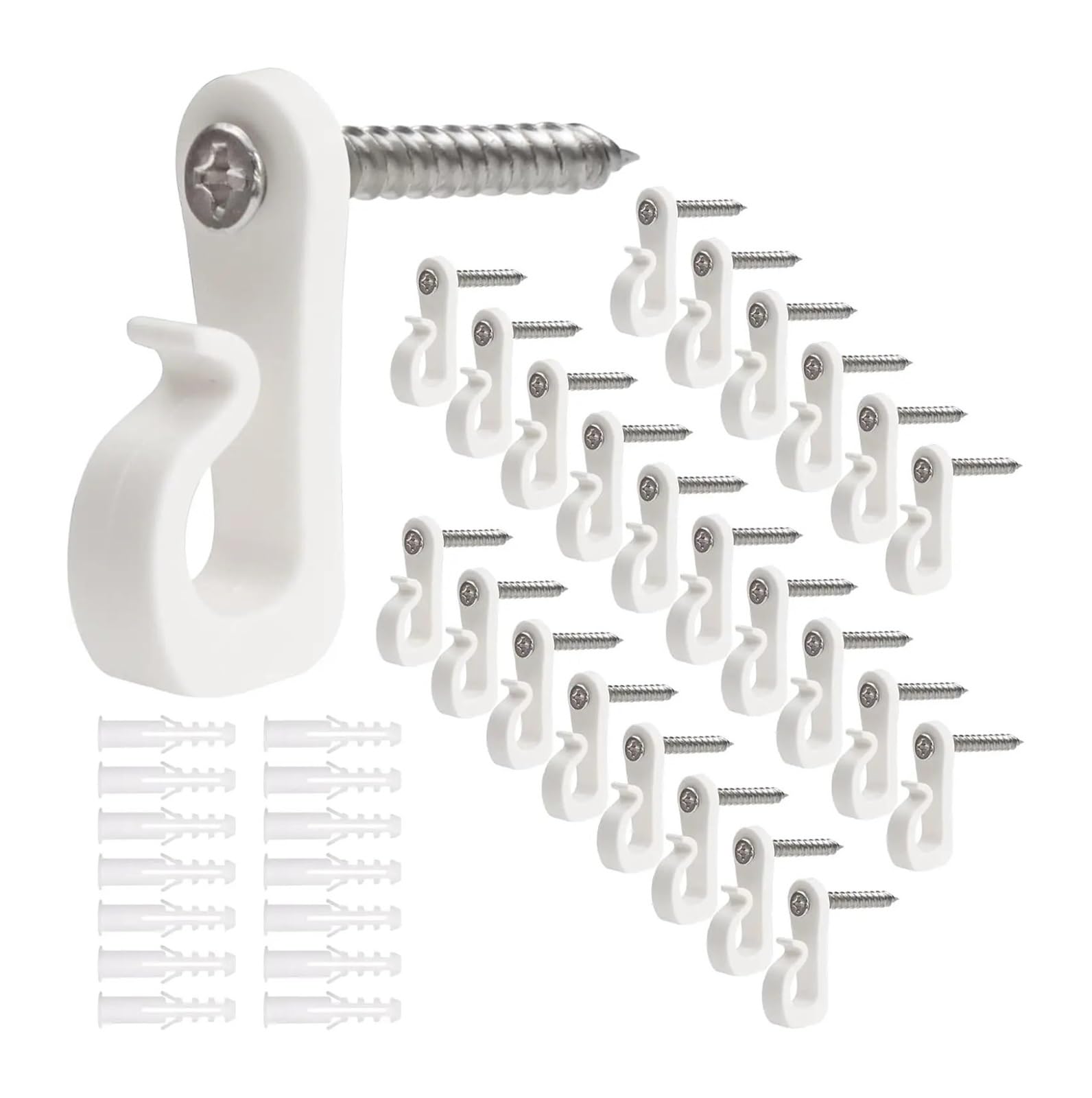 BAYNOPURIN Outdoor Light Hook Screw-in Hooks for Outdoor String Lights Clips,Heavy Duty Cable Clip for Light Wire, Christmas(White-30PCS)