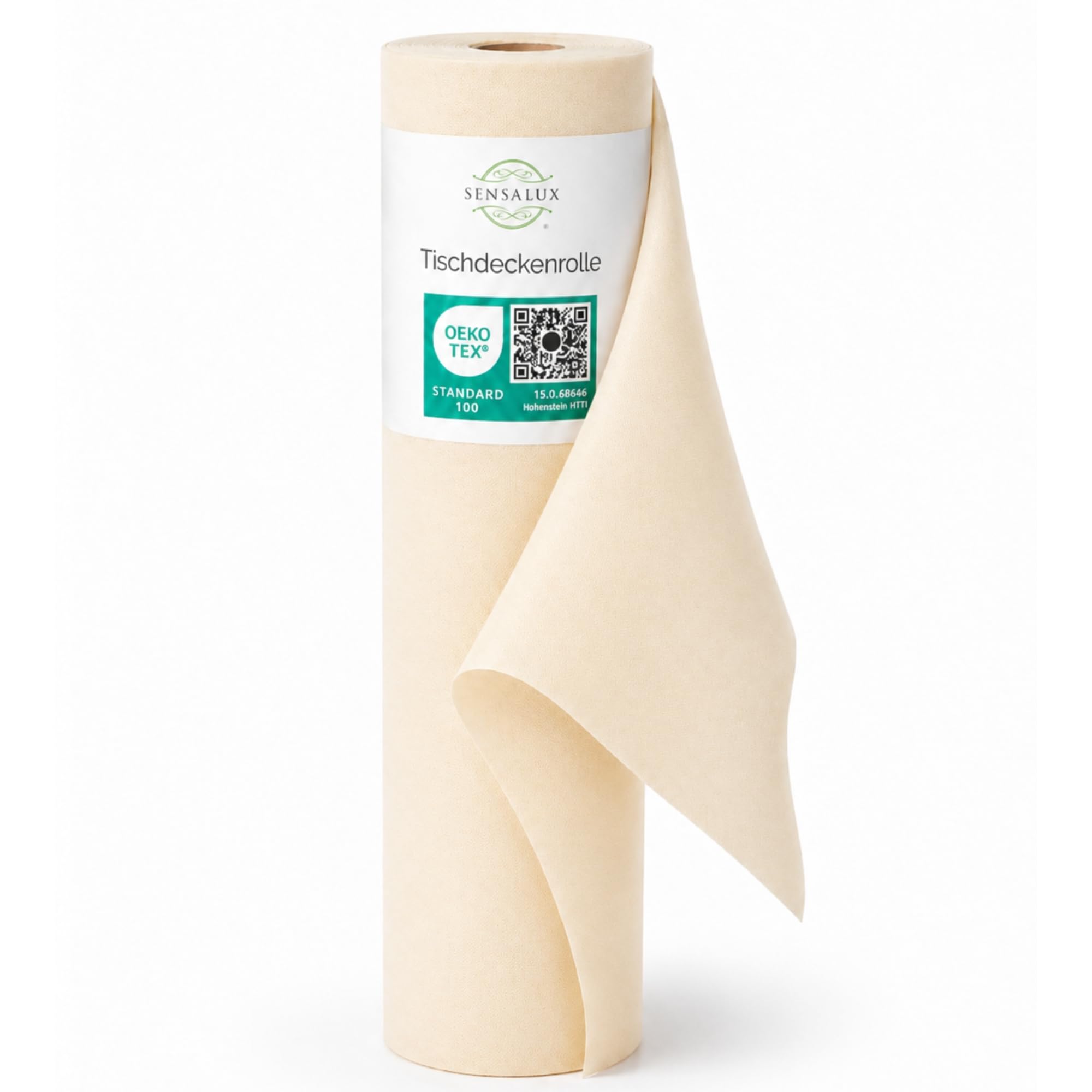 Sensalux Tischdeckenrolle Vlies 1,19 x 40 m Creme, 80 g/m² | bis 45% Recyclat, abwaschbar, wasserabweisend, Tischdecke Rolle, OEKO-TEX, Party, Hochzeit, Catering