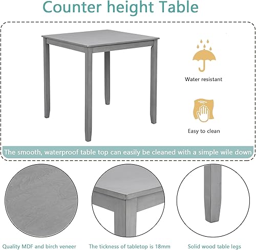 Miniatura 4 de KEIKI Juego de mesa de comedor de 5 piezas de alto mostrador con mesa cuadrada y 4 sillas tapizadas con respaldo en forma de X, para 4 personas,