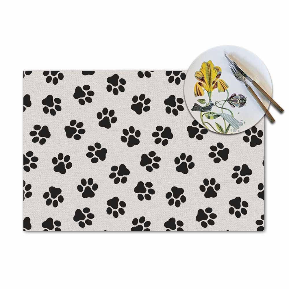 Walmsco Placemats Black Cat Paw Print Decor For Dining Room Kitchen Table,Waterproof Non-Slip Washable Heat Resistant Placemats,Set of 4,12"x18" - Image 3
