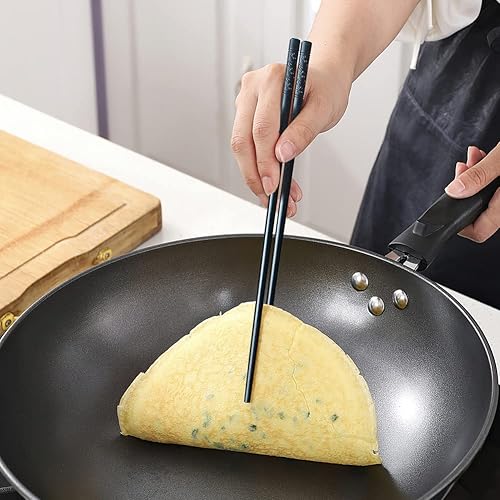 Miniatura 6 de YFWOOD 5 pares de palillos, palillos reutilizables aptos para lavavajillas, antideslizantes, de 9.4 pulgadas - Negro