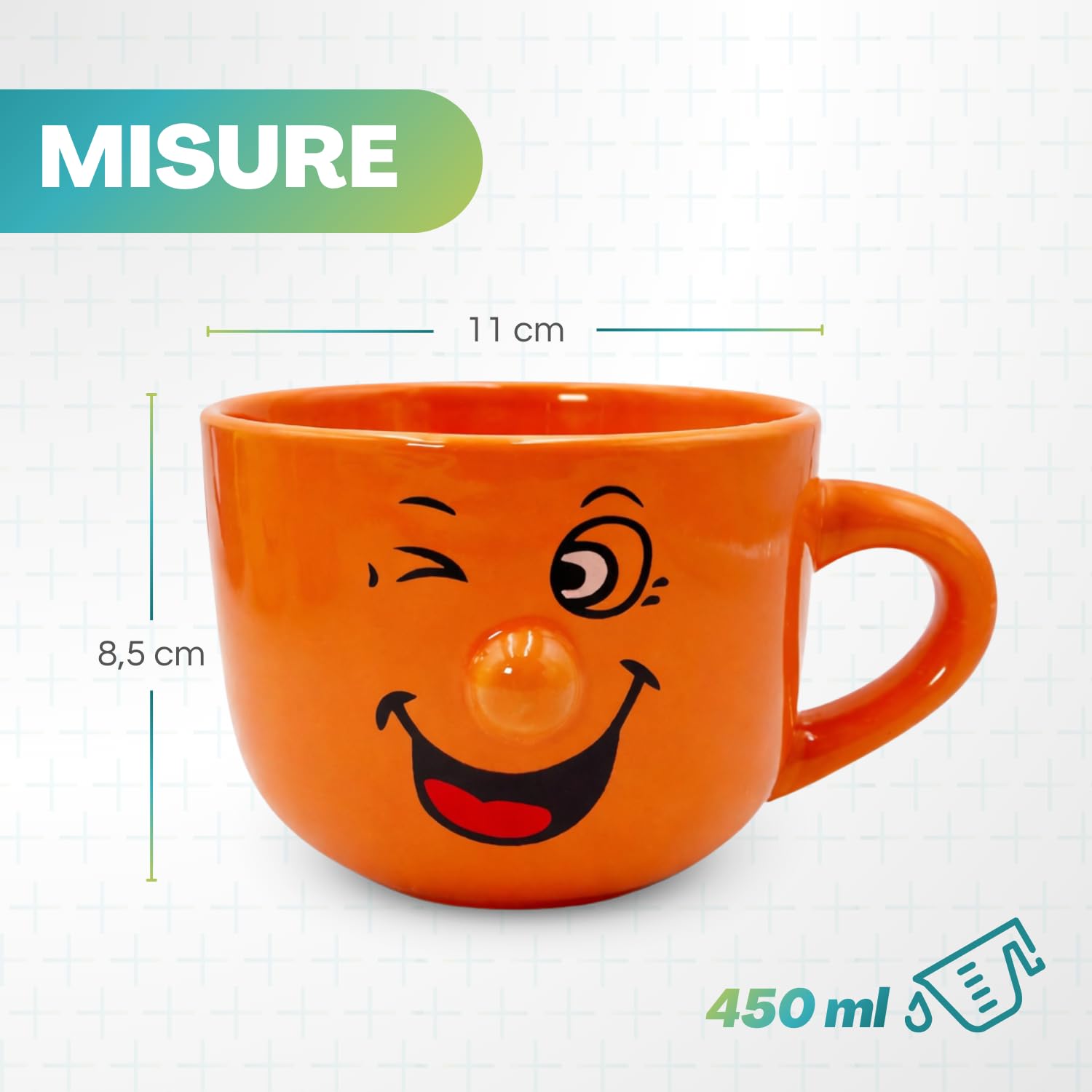 Paluplus Set 4 Tazze da Colazione in Porcellana Multicolor con Faccine Divertenti, Capacità 450 ml, Tazze Mug con manico, Lavabili in Lavastoviglie, adatte per Microonde, per Thè, Tisane e Latte -218F