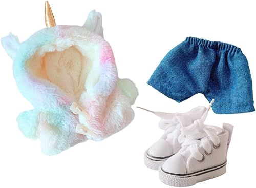 Juego de ropa de muñeca de felpa de 7.9in, traje de muñeca Kpop, abrigo de felpa y pantalones para muñeca de peluche de 8 pulgadas, animal de