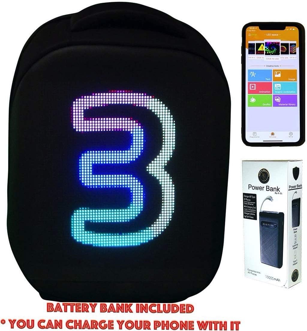 Big Sale CYB Smart LED Backpack with Customizable Digital Pixel LED Screen with APP - Includes Powerbank