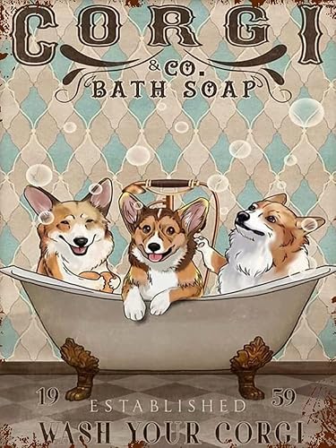 Kit de pintura de diamante 5D por números, decoración de pared de baño, jabón de baño Corgi, lava tus patas para adultos, lienzo de taladro completo