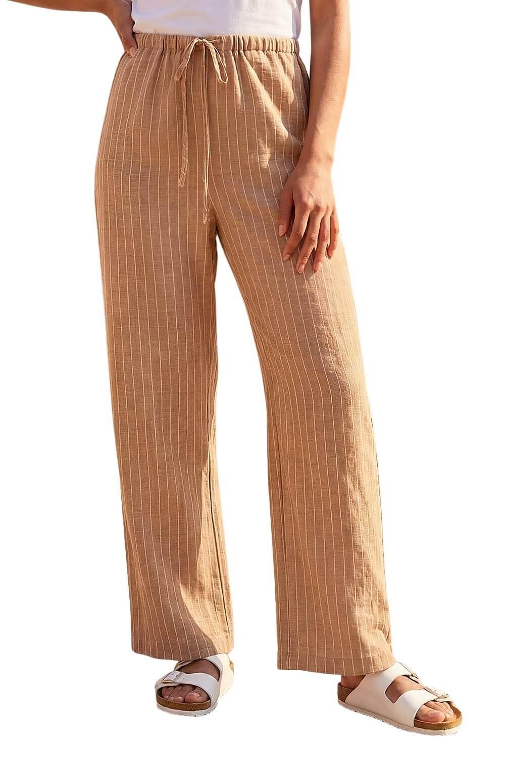 Roman Originals Women's Petite Stone Roman Petite Stripe Pull On Stretch Trouser For Uk - Everyday Holiday Spring Summer Comfy Soft Evening Vacation Work Party - Size 18