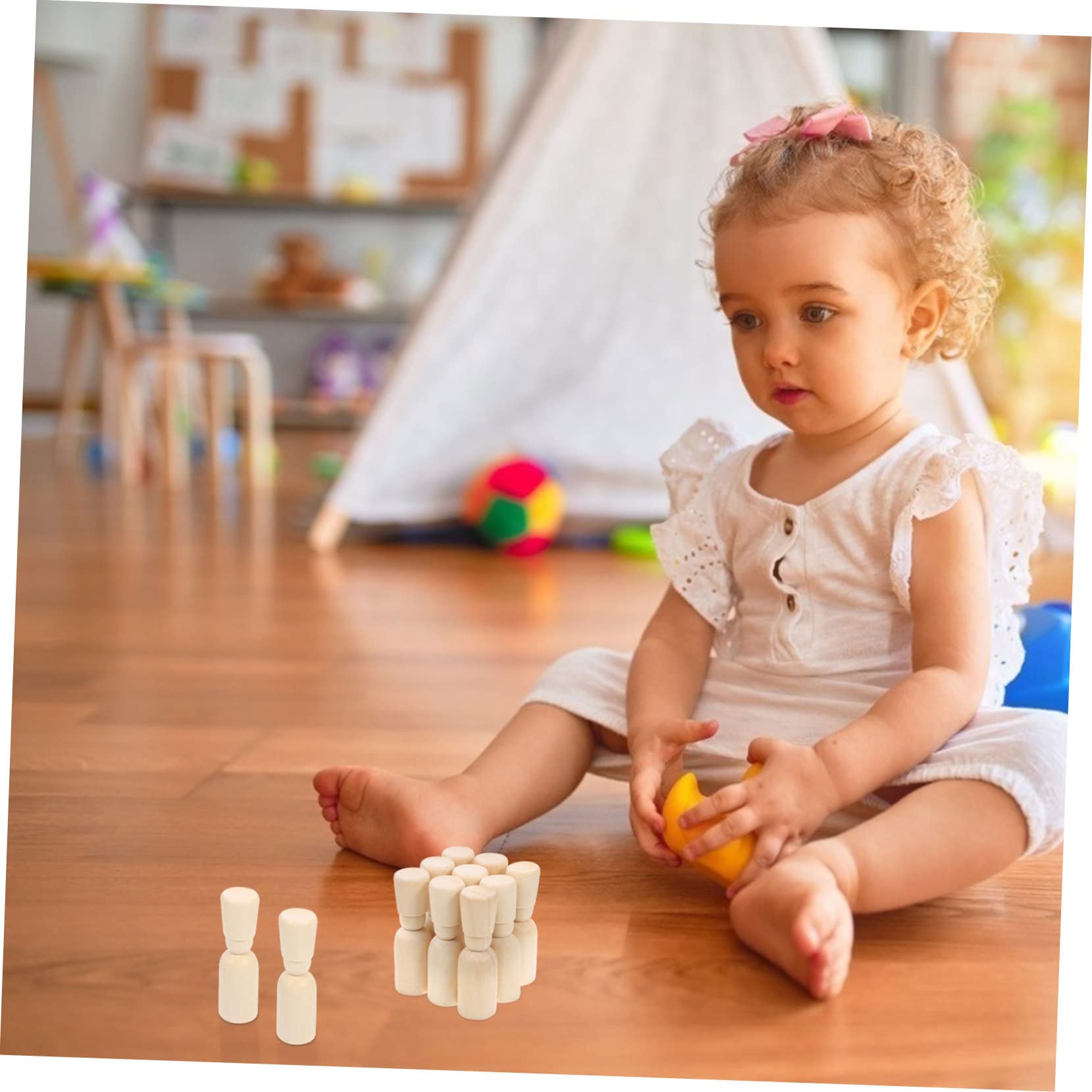 Muñecas de Clavija de Madera para Pintar Kit de Manualidades Infantiles con 20 Piezas, Superficie Lisa, Diseño con Sombrero, Adecuado para Actividades Creativas y Educativas