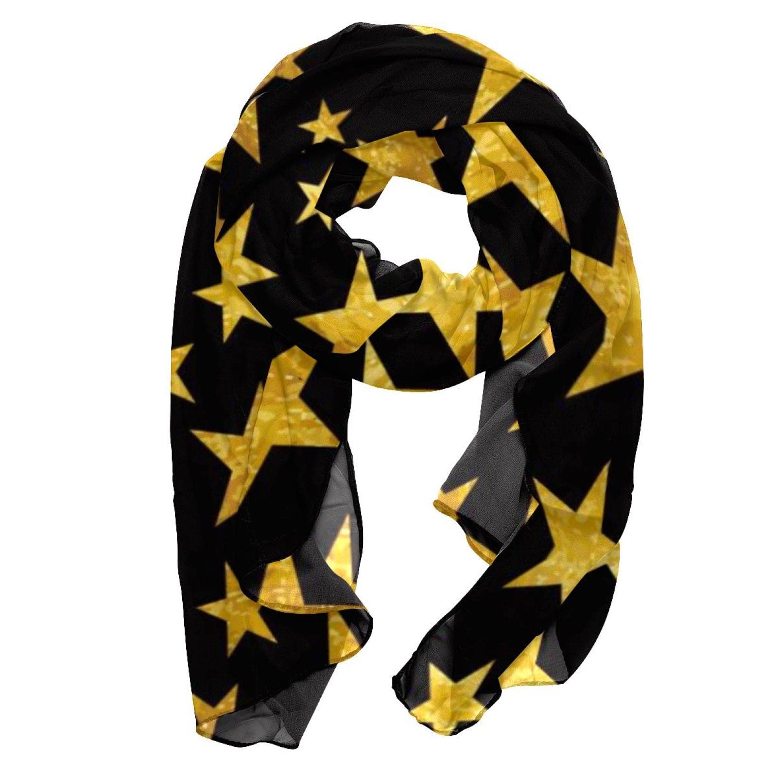 Head Scarf Fashion Chiffon Hair Scarf Scarves for Women Black Background Golden Stars Pattern