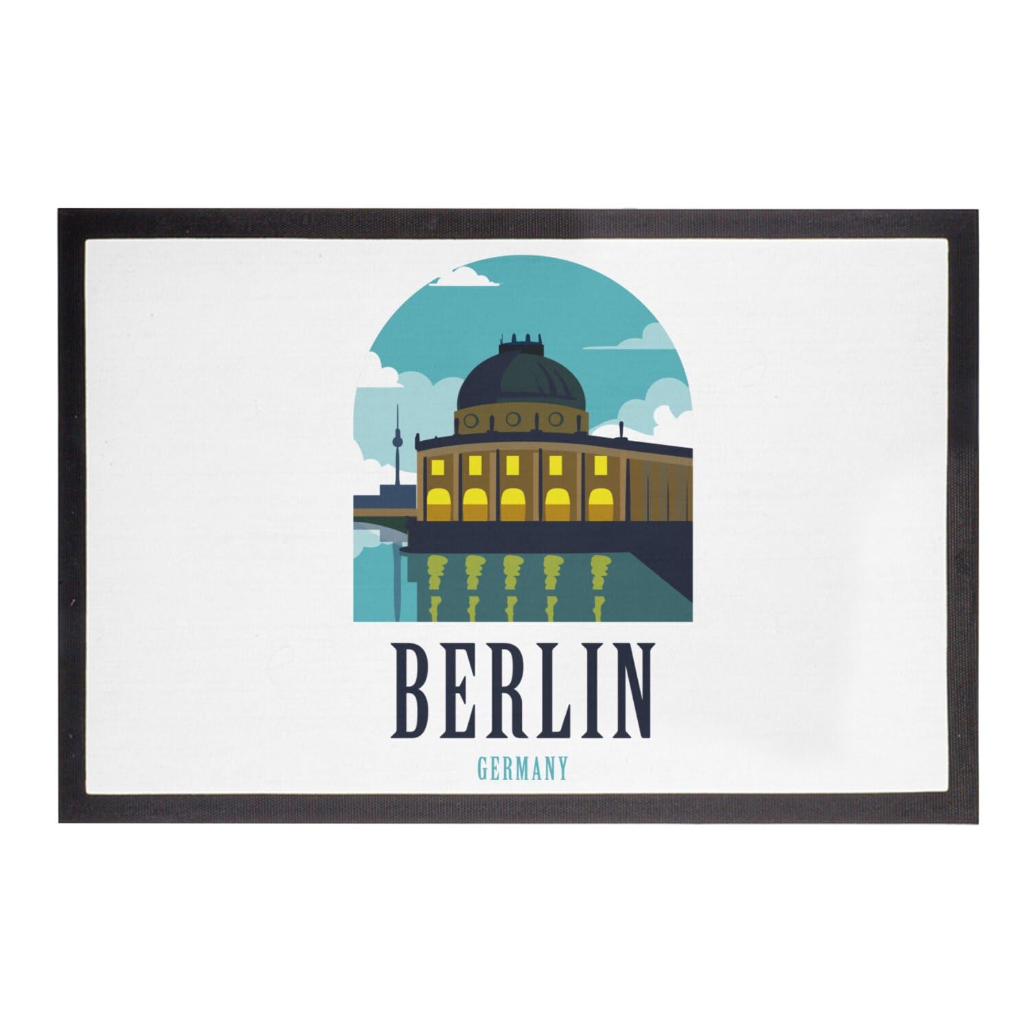 Idée cadeau voyage tapis Berlin Allemagne paillasson blanc 75x50