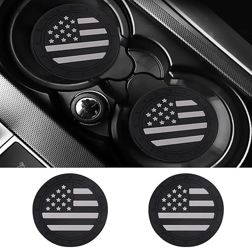 ACODABLEM Paquete de 2 portavasos para automóvil, 2.75 pulgadas, bandera estadounidense, juego de almohadillas de goma suave, soporte redondo para