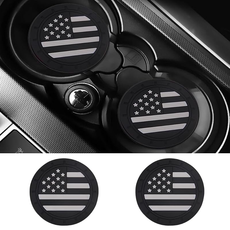 Kit com 2 Porta-Copos para Carro em Silicone com Estampa de Bandeira Americana, 6,99 cm, Preto e Branco ACODABLEM