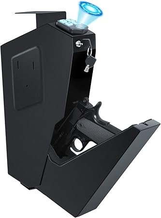 Dalmbox Mounted Fingerprint Gun Safe for Pistols, Auto Open Lid Biometric Pistol Safe, California DOJ Certified Quick Access Handgun Safe