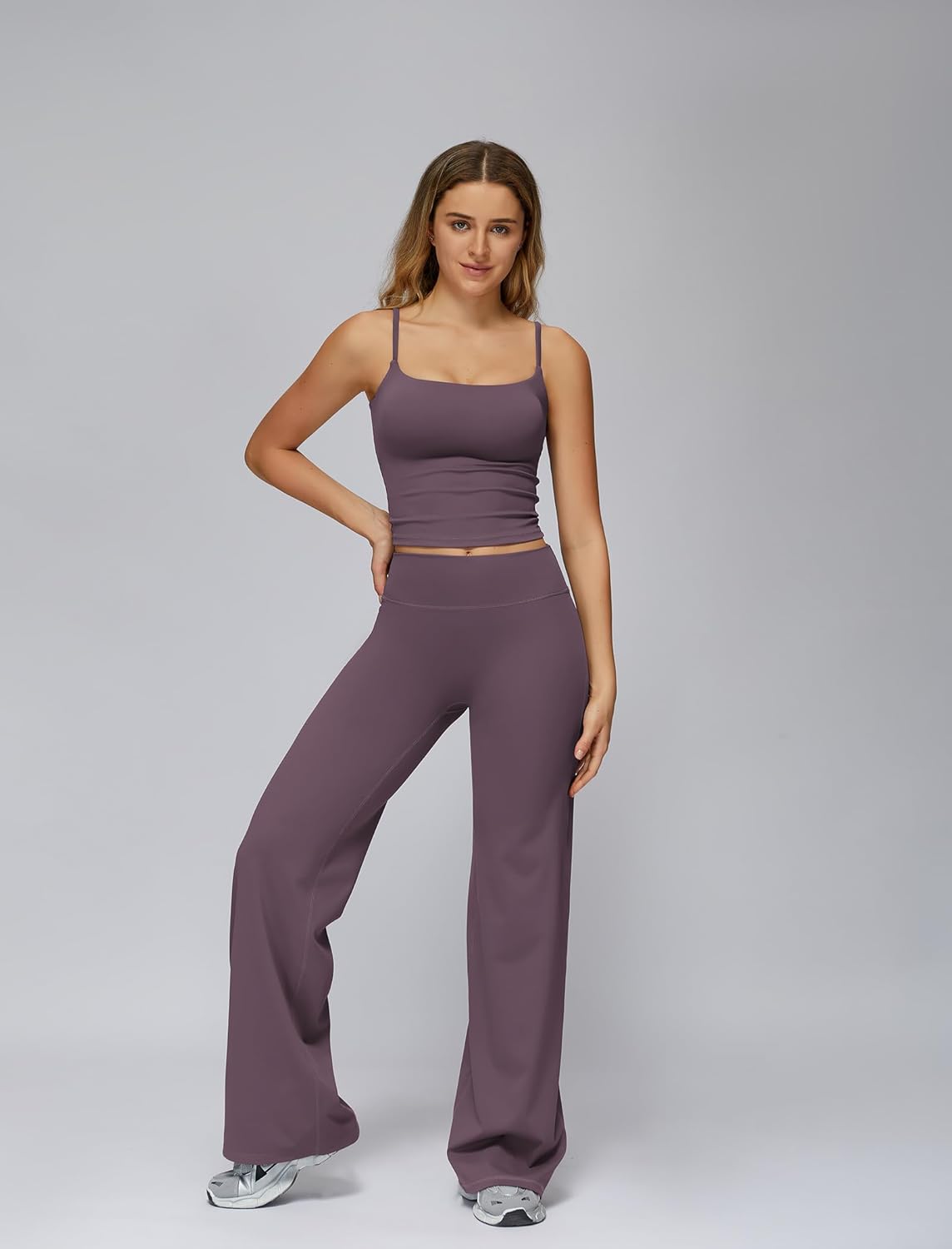 Women 2 Piece Workout Sets Spaghetti Straps U Back Tank Tops and High Waist Active Wide Leg Pants Yoga Outfits - Image 4