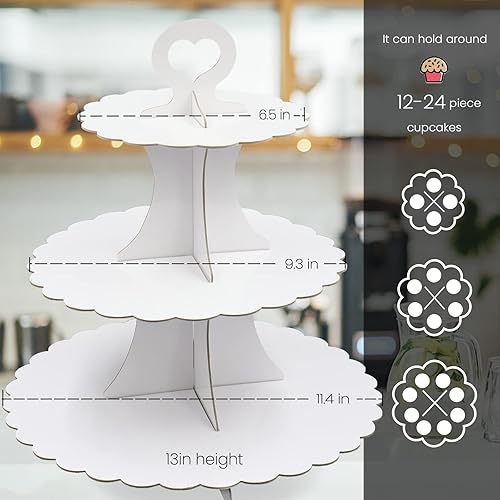 Miniatura 2 de Soporte de torre para cupcakes, 2 unidades, soporte negro para cupcakes, soporte de 3 niveles para 24 cupcakes, soporte de cartón para tartas,