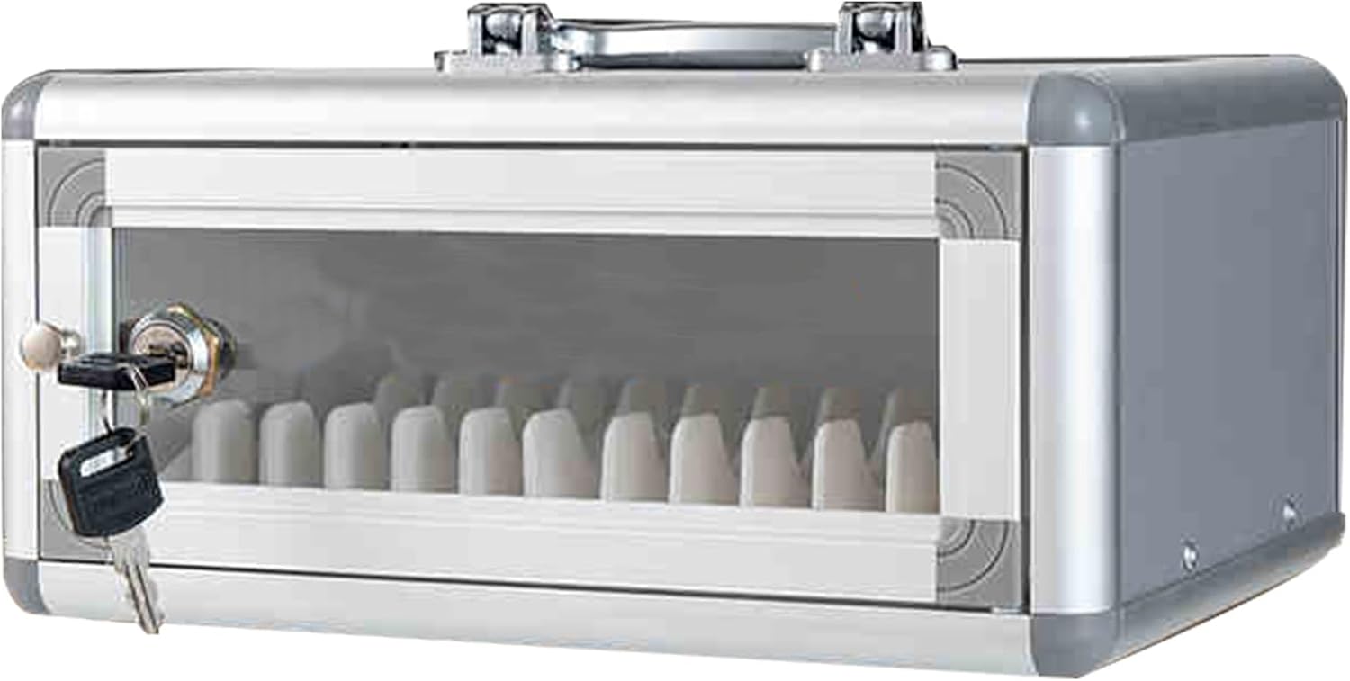 Aluminium Alloy Mobile Phone Cabinet with Locking Acrylic Door, Wall-Mountable or Handheld, Secure Storage for 12 Phones, Ideal for Offices and Schools