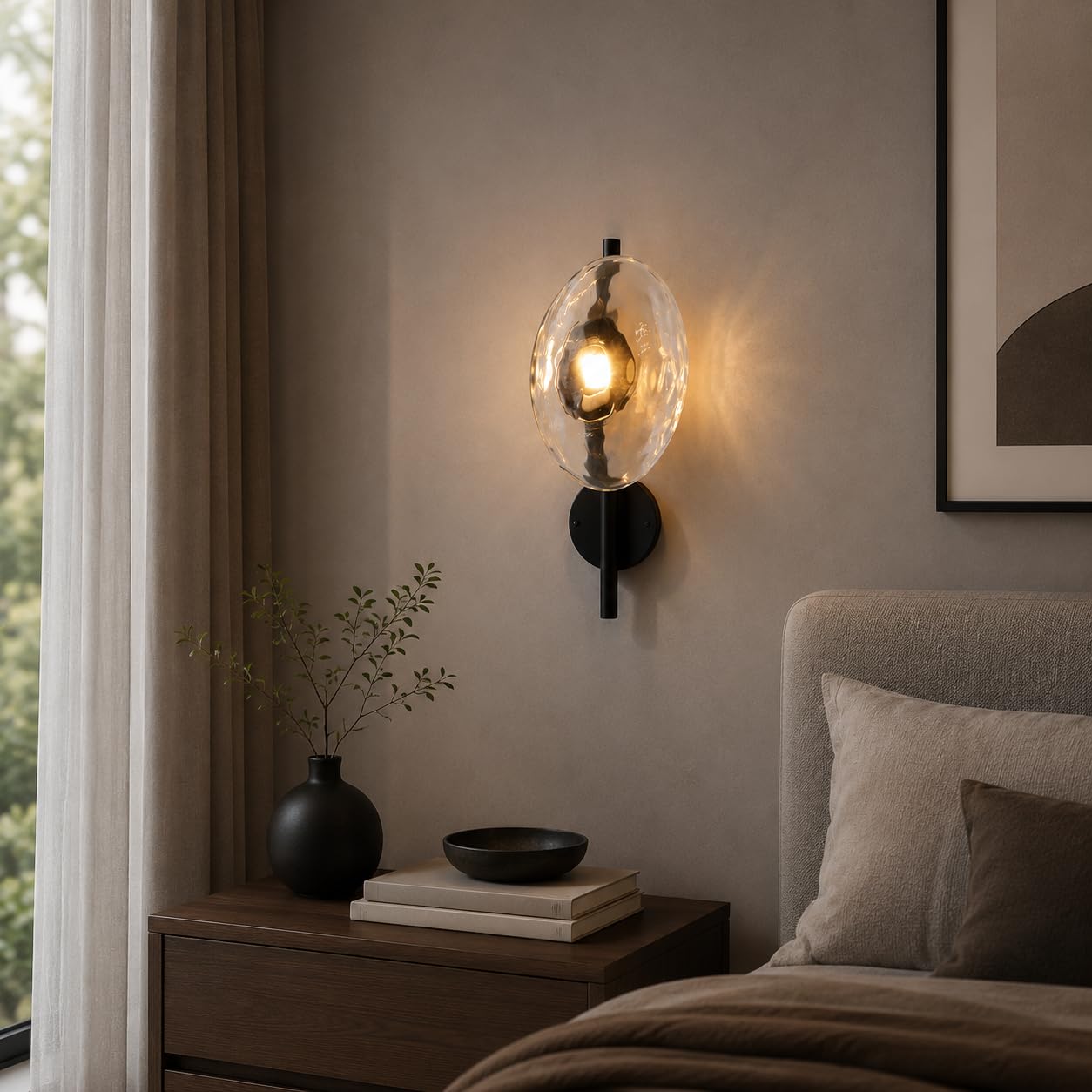 Lampa ścienna do sypialni ręcznie dmuchane szkło LED 5W 3000K do wnętrz ze stałym okablowaniem, metalowe, idealne do sypialni, nocnej, salonu i biegania