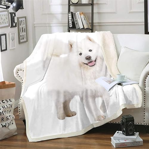 Miniatura 1 de Manta de forro polar para perro, manta Sherpa de perro samoyedo blanco para niños, niñas y jóvenes, manta de felpa con estampado de perros 3D con