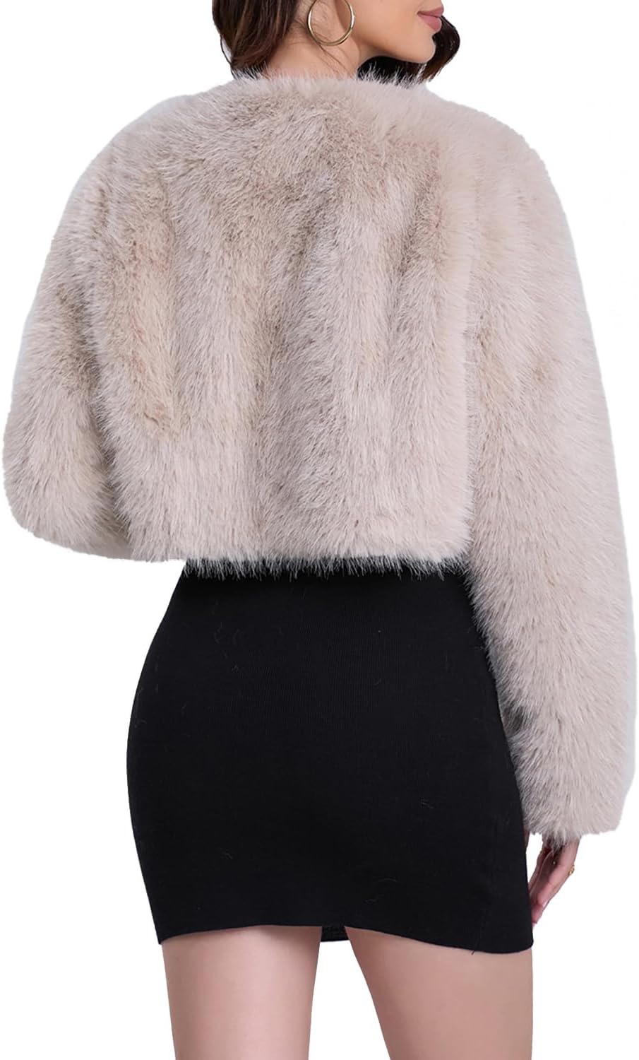 Women's Faux Fur Cropped Coat Long Sleeve Open Front Winter Jacket - Image 6