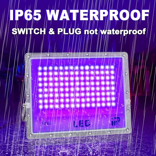 Eleganted 2 Pack 100W LED UV Black Light, Powerful Blacklight Flood Light with Plug and Switch, IP66 Waterproof, 395-405nm Blacklight Lamp for Party Body Paint Fluorescent Poster Halloween by Eleganted - Image 8