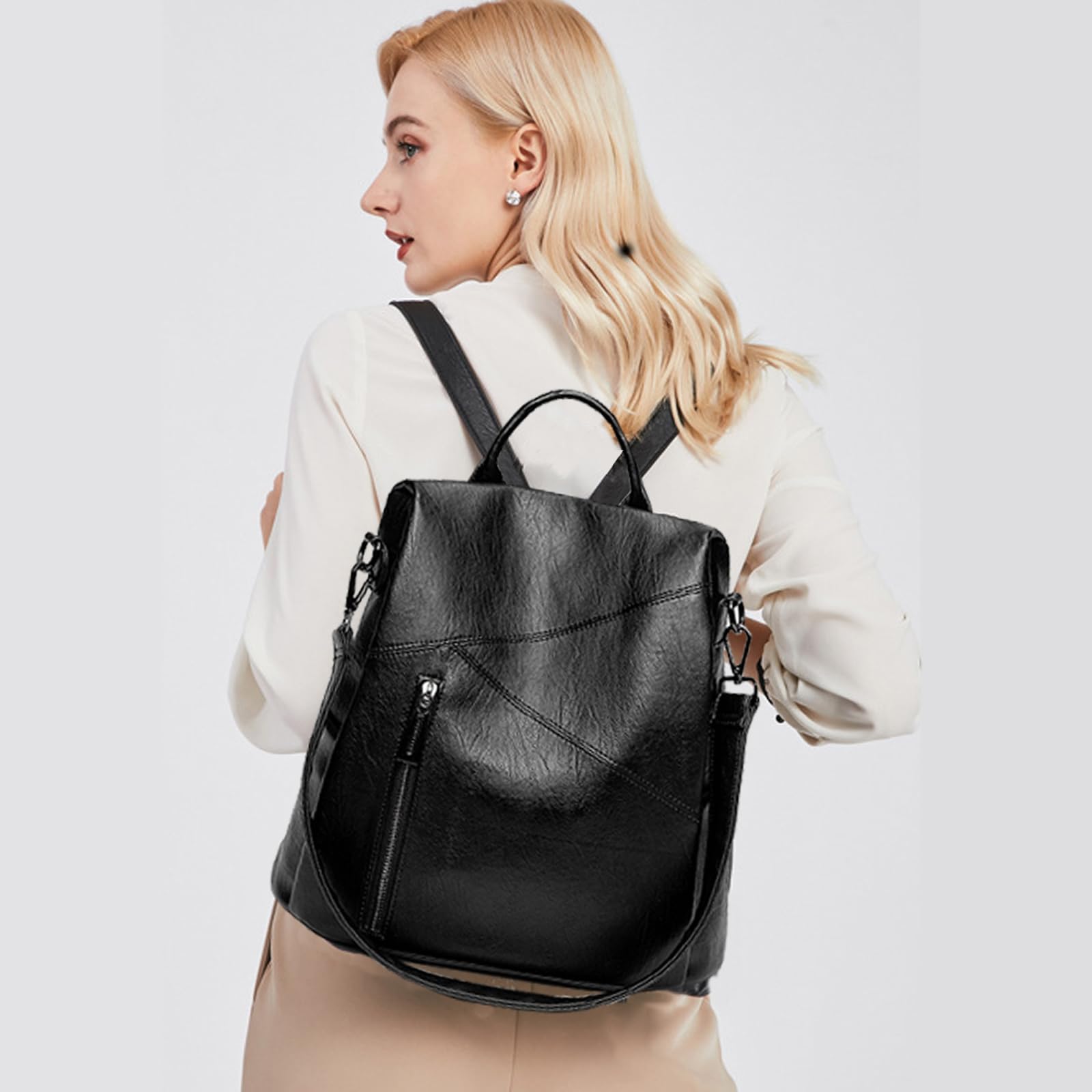 Mujeres Bolsos mochila Antirrobo Casual Multifuncional Gran Capacidad Bolso Bandolera Mochila de Viaje Negro B