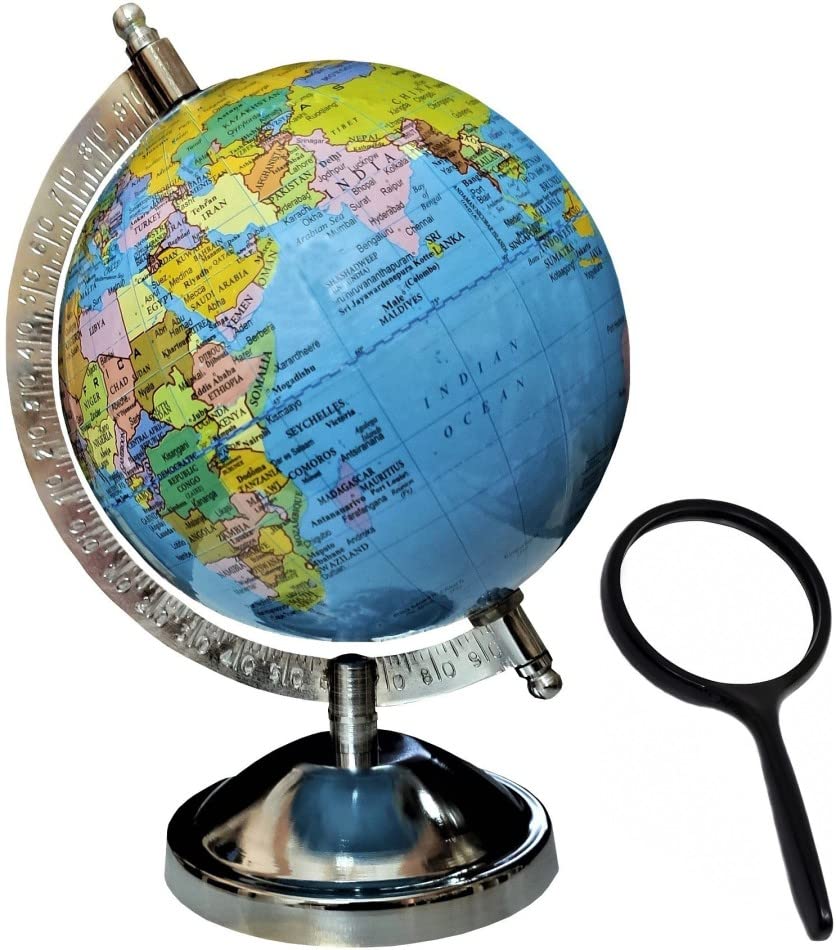 Image of Magicwand【8 inch Inches ht with Magnifier】Political Educational Laminated Rotating World Globe with Metal Base