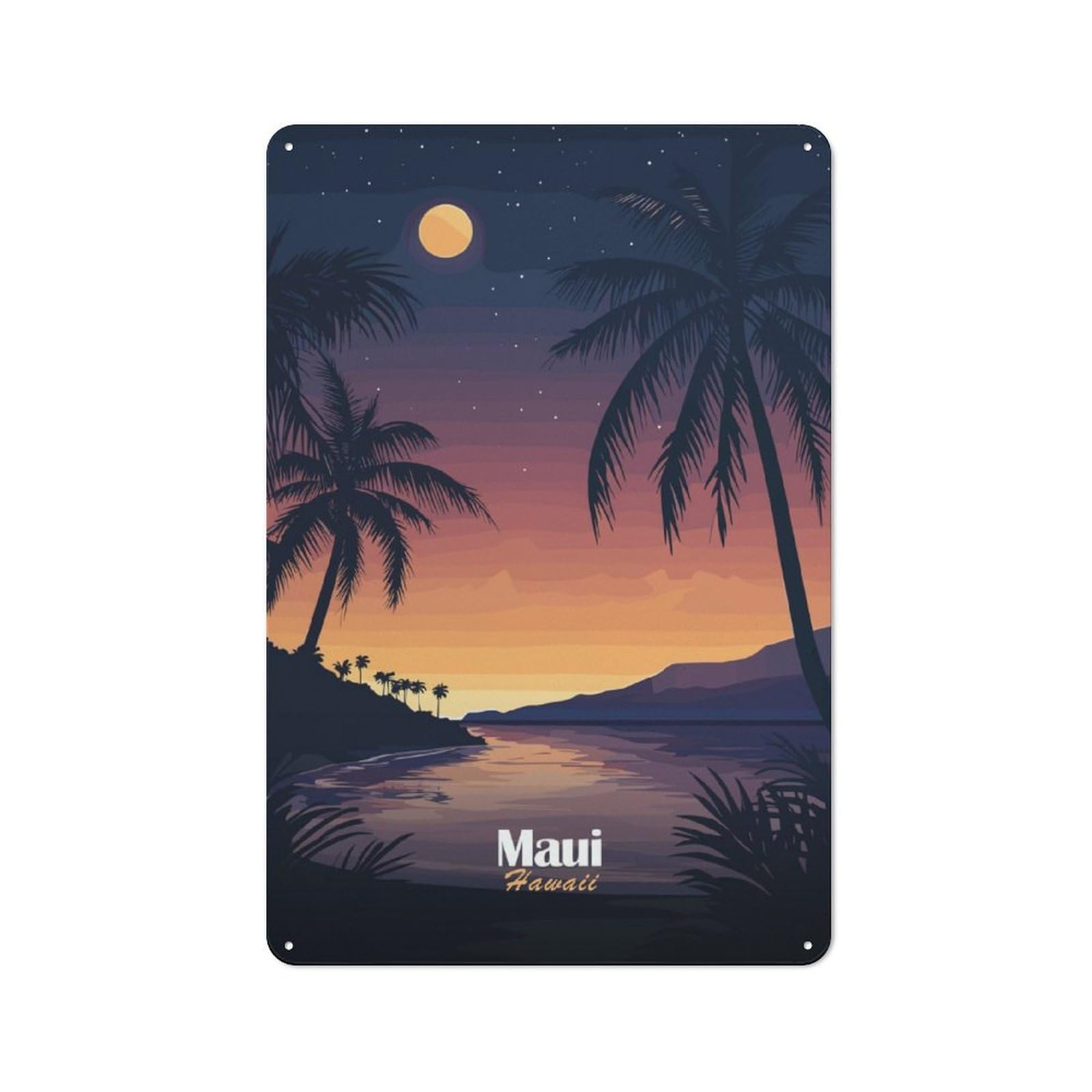 Junmoney Maui Sunset Kitchen Metal Sign With Design 30X20cm, Cosy Kitchen Wall Decor For Coffee Bar, Kitchen, Bistro Or Tea Corner
