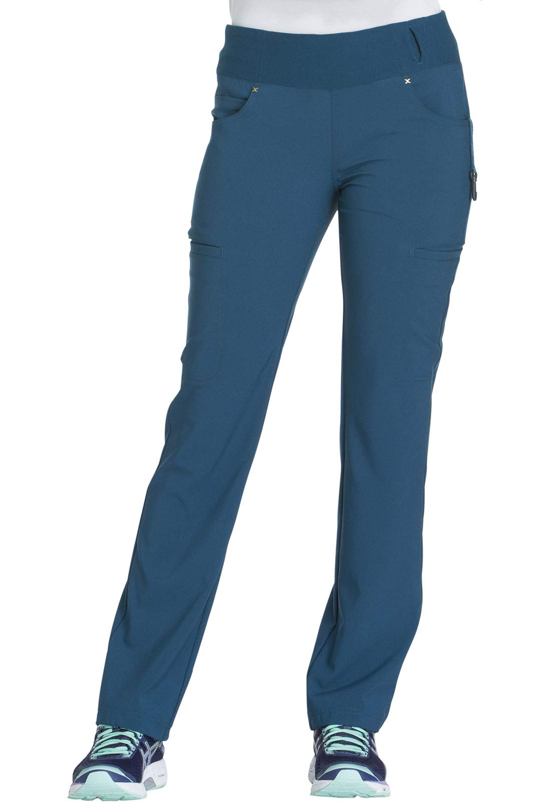 CherokeeIflex Scrubs for Women, Yoga-Inspired Knit Waistband Scrub Pants CK002, Caribbean Blue, Small
