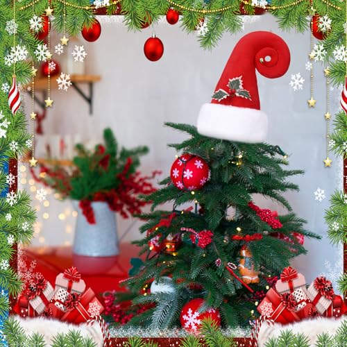JellyArch Santa Hat Christmas Tree Topper with Holly Decor - Large (14.5 in) Red Santa Claus Hat - Christmas Tree Topper for Holiday Trees by JellyArch - Image 6