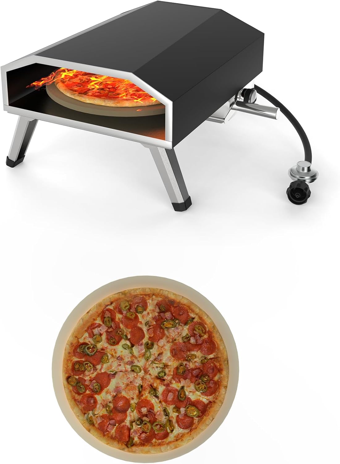 16"Gas Outdoor Pizza Oven, Automatic Rotating Portable Pizza Maker, [1000°F] [8000W] Quickly Bake Stainless Steel Rotatable Pizza Grill with Foldable Legs for Outdoor Cooking Camping