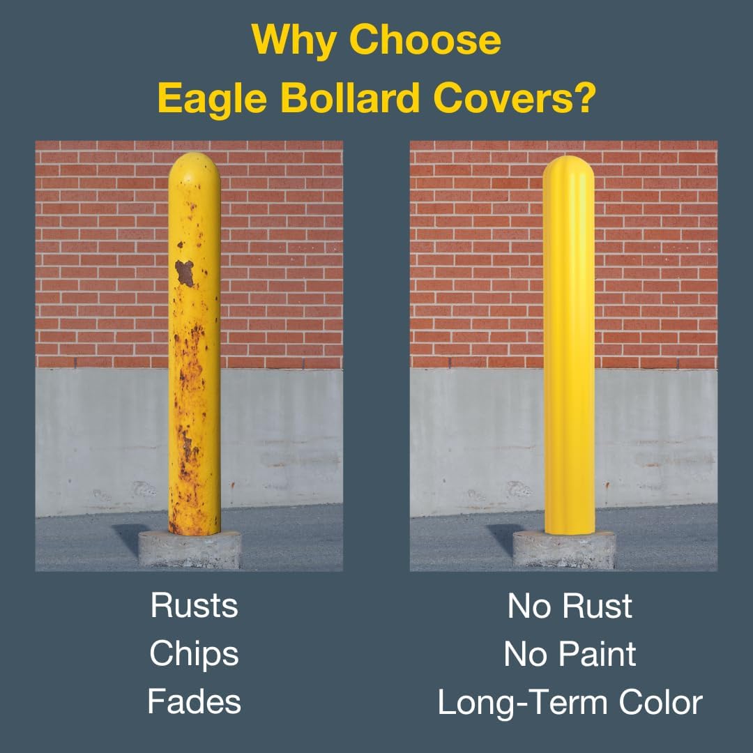 Eagle Bollard Covers for 6 Inch Poles - 56" Tall, Durable Fluted HDPE Plastic - Trimmable Yellow Bollard Post Sleeve for Parking Lots, Warehouses, and Loading Docks, 1730