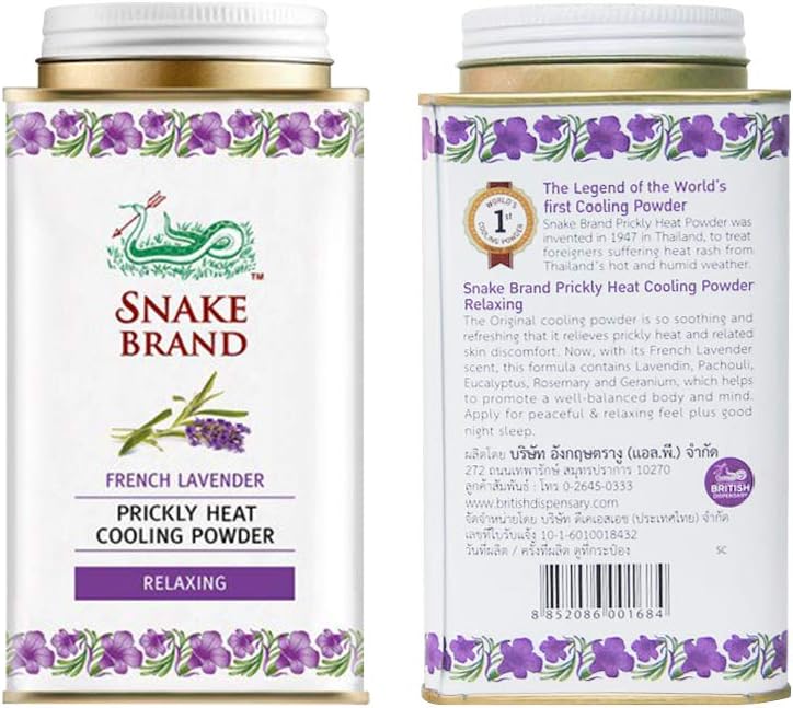 Snake Brand Prickly Heat Cooling Powder 1 Can (Lavender, 140g)