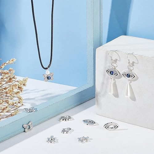 Miniatura 4 de PH PandaHall 50 unidades de 5 estilos de cuentas de animales plateados, marcos redondos Hamsa, conectores de marco circular para hacer joyas,