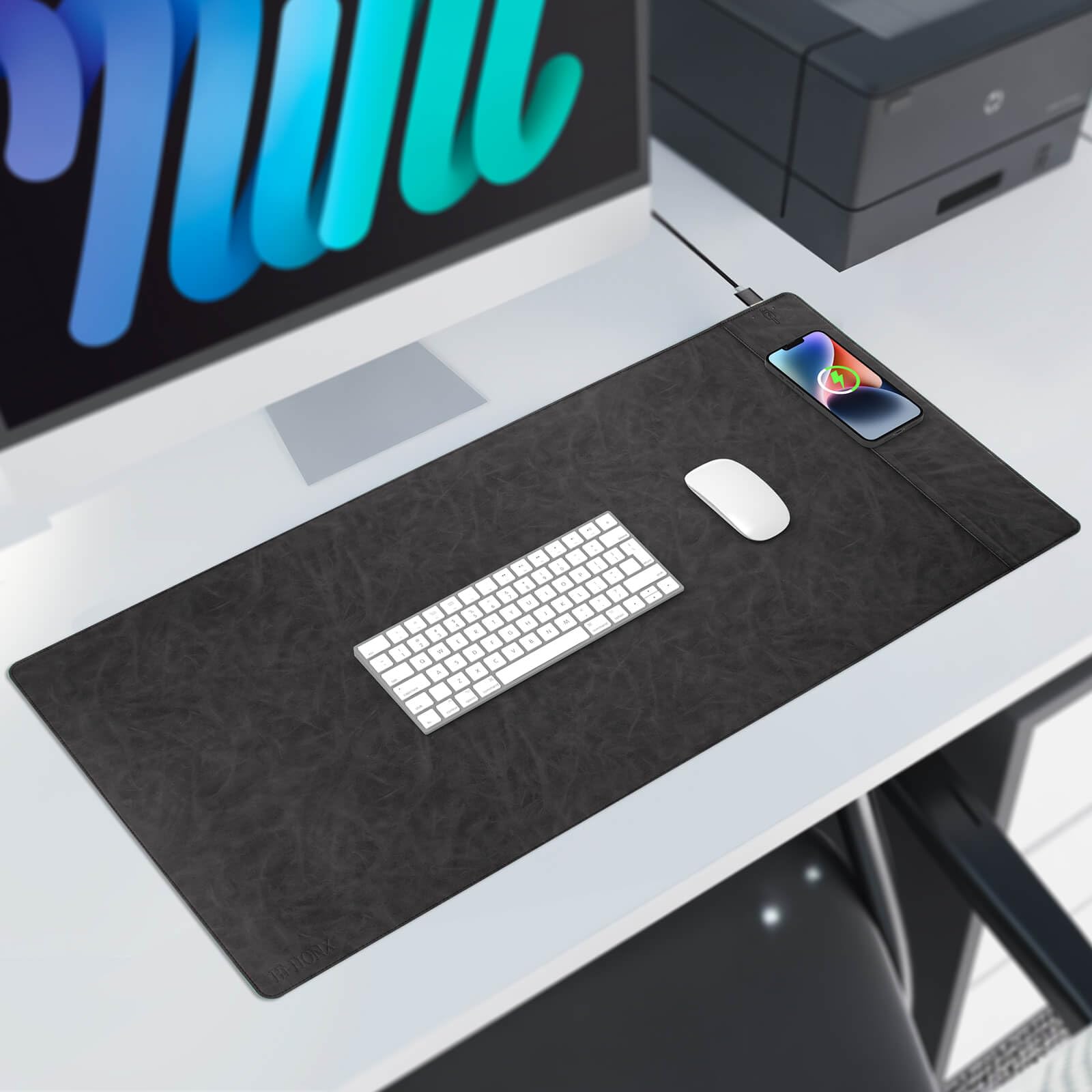 Tappetino magnetico per scrivania con ricarica wireless, tappetino da scrivania per ufficio con caricabatterie wireless, tappetino per mouse grande impermeabile e resistente ai graffi,