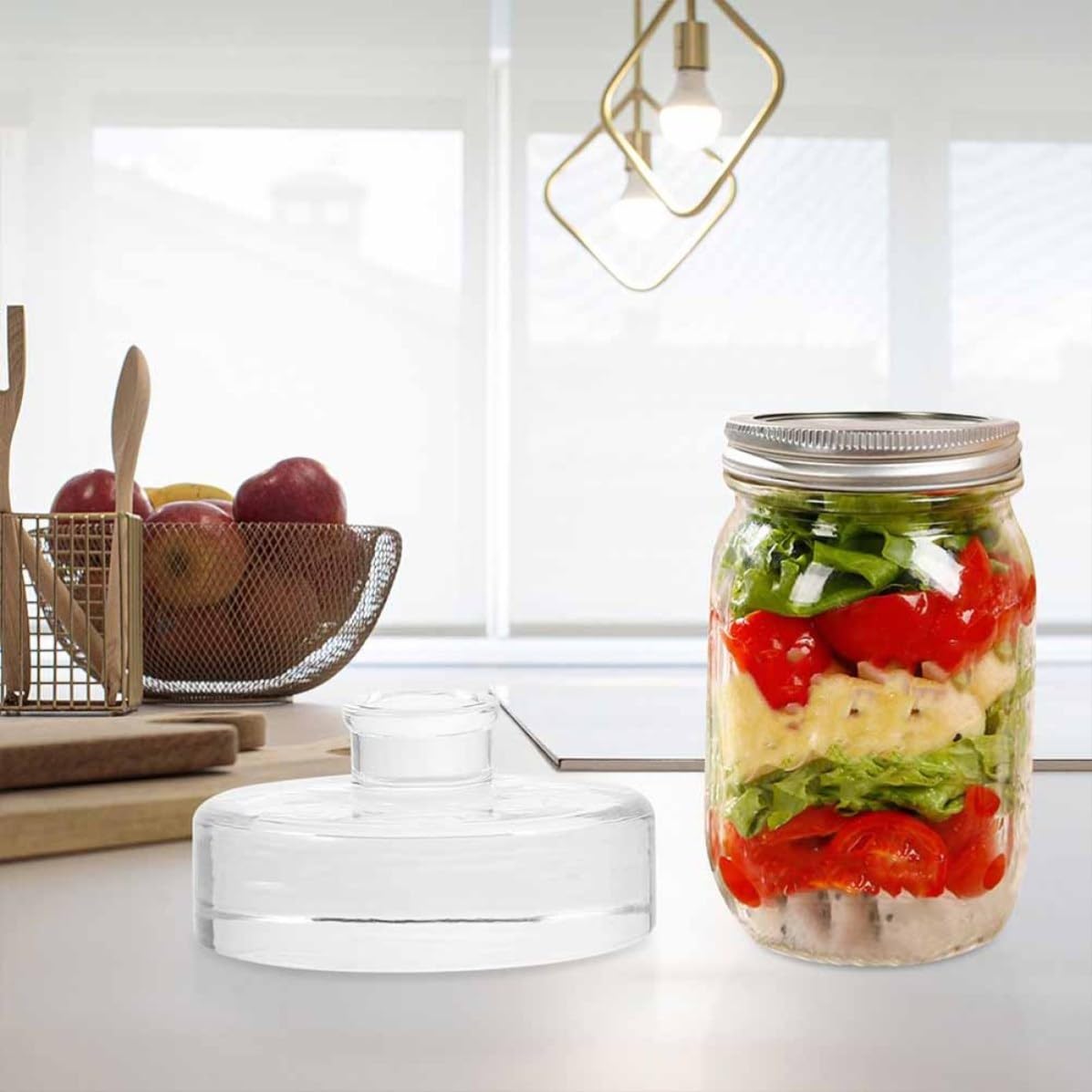 Pesas de Vidrio para Tarros de Fermentación con Mango, 4 Piezas, para Sellar Frascos y Facilitar la Fermentación de Kimchi y Chucrut