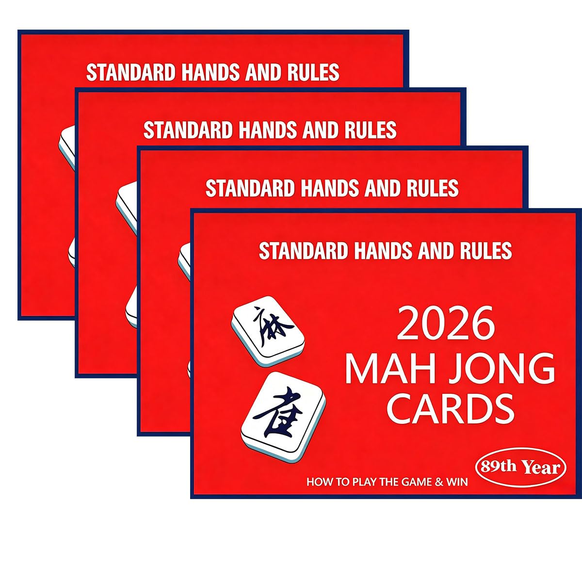Mahjong Cards 2026 Red, 4 Pack American Mah Jongg Rule Card, Large Print Easy to Read, Jan 2026 Updated Revision, for Game Night Travel