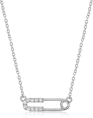 Lavari Jewelers Lab Grown Diamond Safety Pin Pendant Necklace for Women - 18k Yellow Gold Plated 925 Sterling Silver Pendant for Her - 18 Inch Chain Necklace F-G, VS1-VS2, 0.09 cttw Lobster Claw