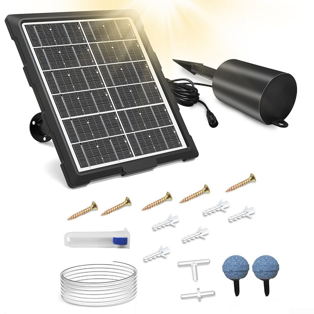 Solar Teichbelüfter mit Timer, Leise Sauerstoffpumpe für Teich und