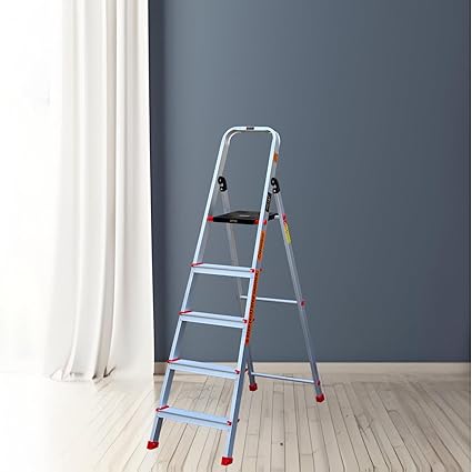 Mivu Classique 5 Steps Foldable Aluminium Ladder for Home and Office Use | Made in India | Heavyduty Antiskid Platform | Space-Saving Design, Indoor/Outdoor use