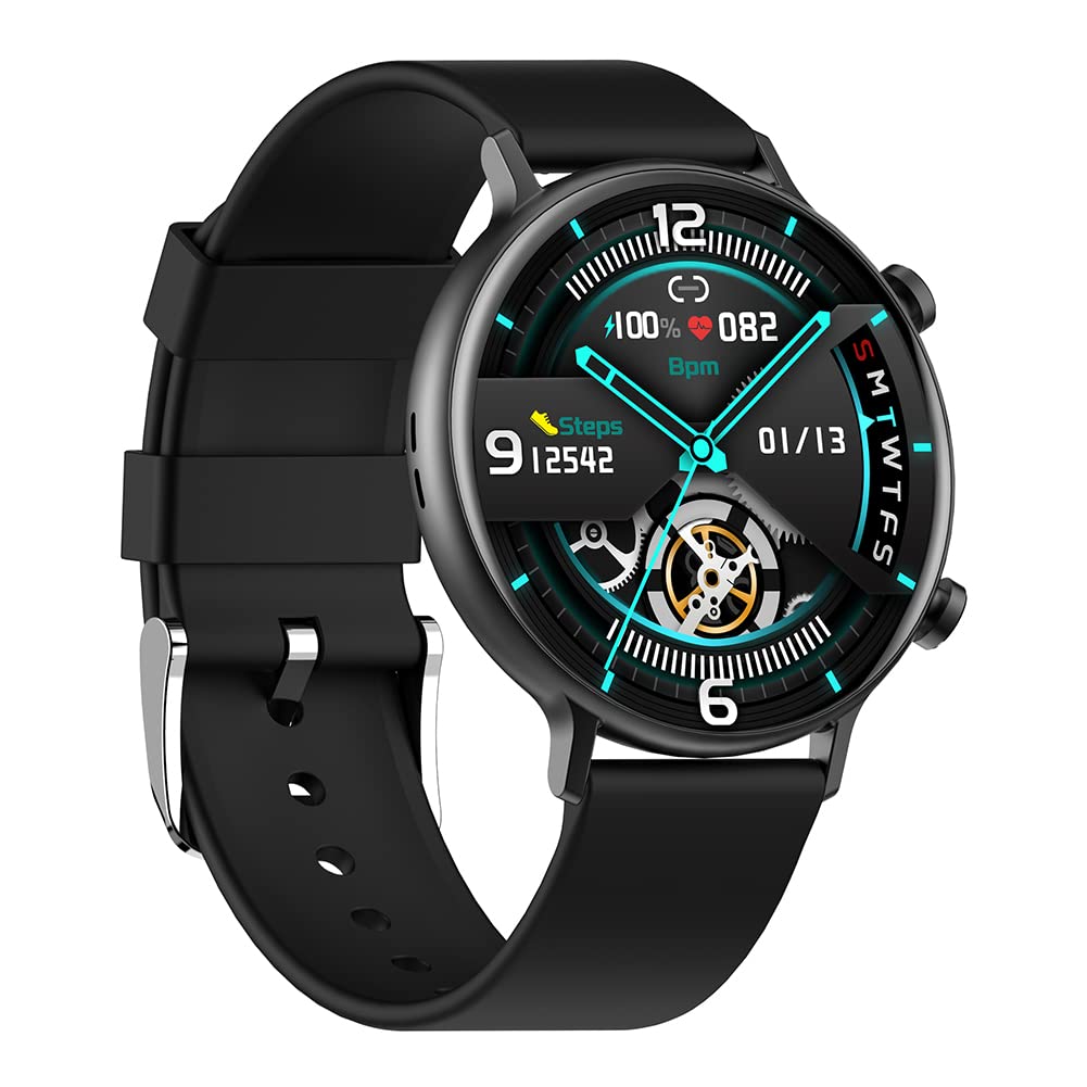 Inteligentny zegarek, tracker fitness z funkcją Bluetooth i odbieraniem połączeń, 1,3-calowy inteligentny zegarek z pełnym ekranem dotykowym okrąg Android iOS krokomierz dla kobiet mężczyzn monitor snu krokomierz (czarny)