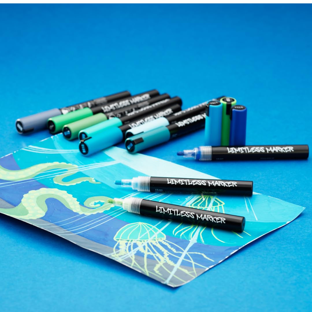Panduro Marqueurs Acryliques Illimités - Ensemble Seven Seas 10 Couleurs Pour Toutes Surfaces