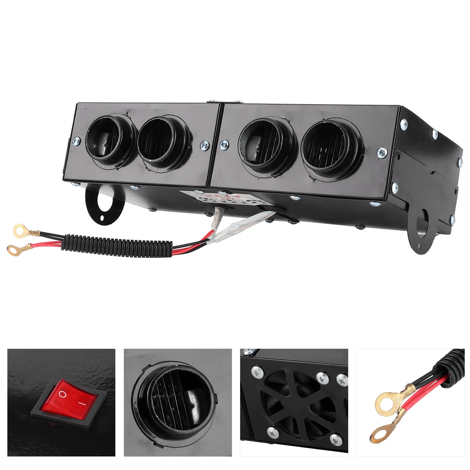 Autoheizung Defogger Auto 4 Loch Heizlüfter 12V Deffroster 800W Einstellbare Kraftdefroster für Auto Windschutzscheibe Camping Eisenmaterial