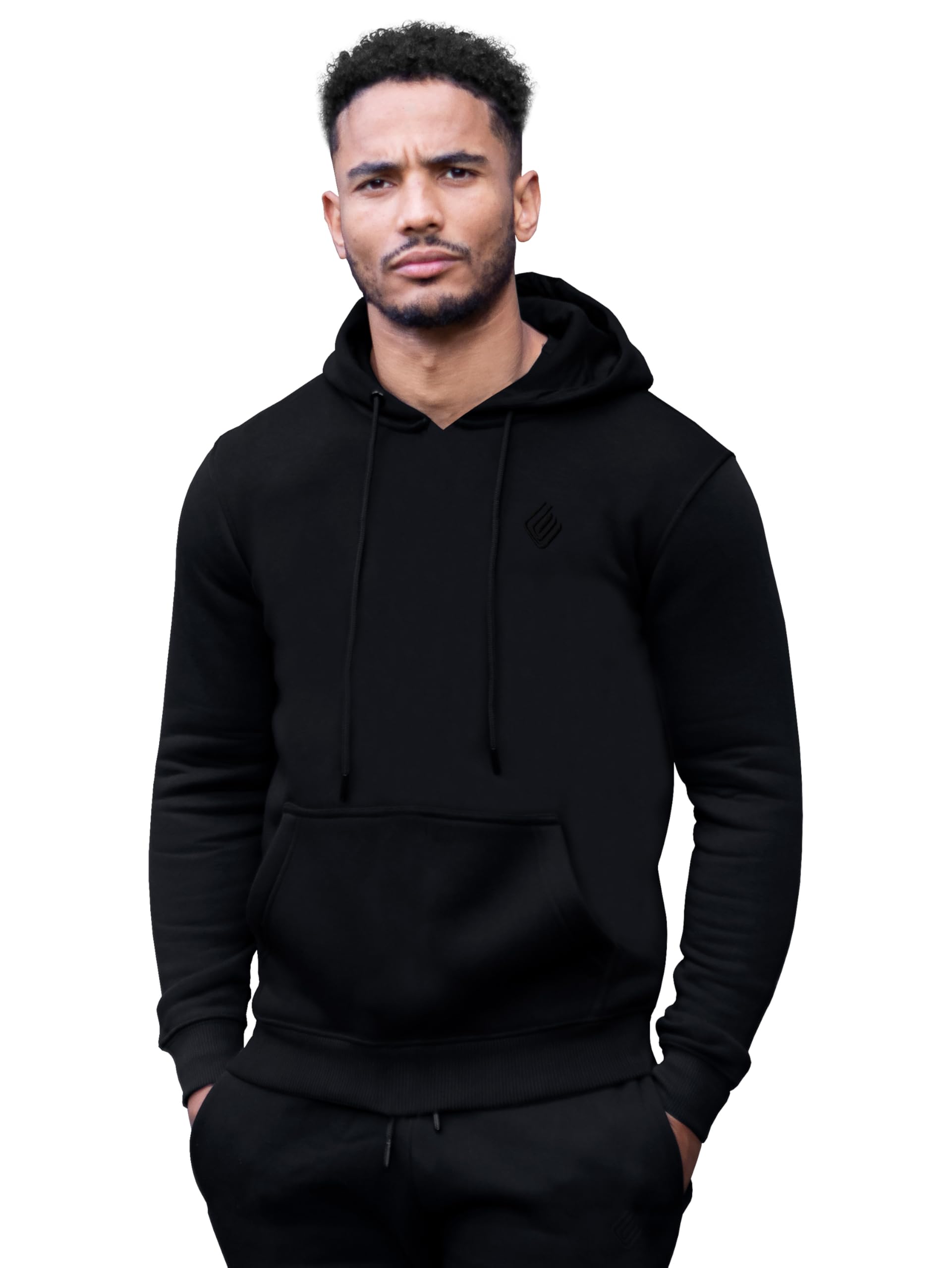 Enzo Mens Hoodie Pullover Hooded Sweatshirt Fleece Warm Hoody Top Black S