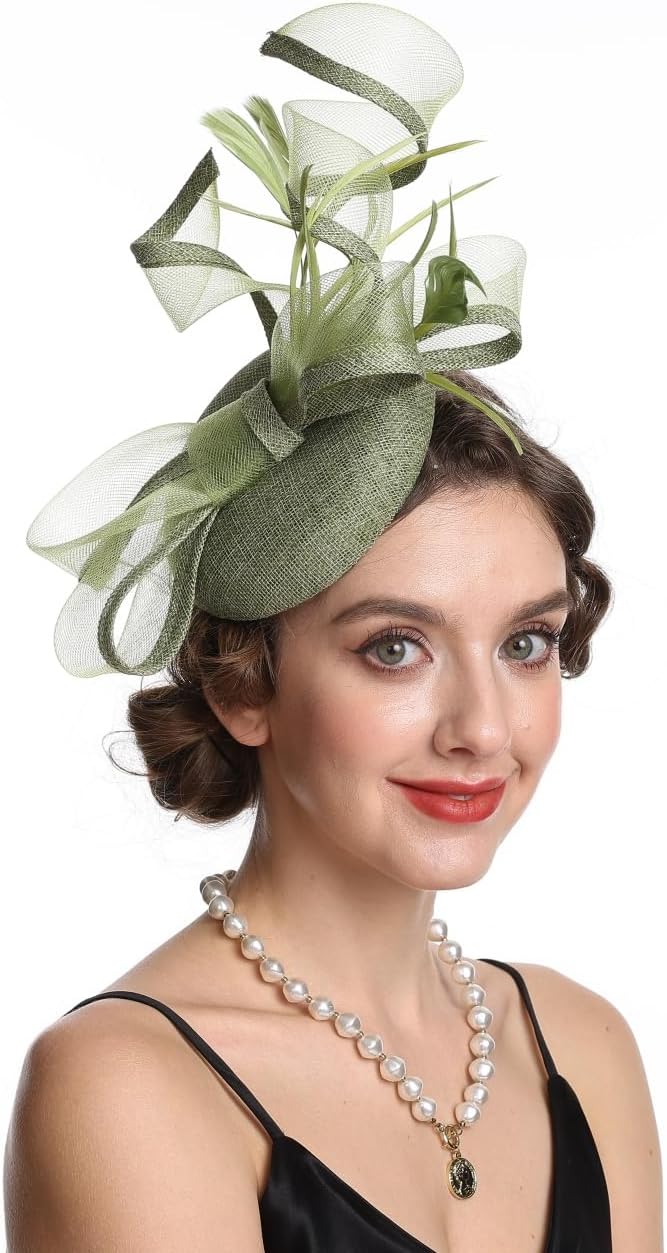 Haojing Feather Fascinator Hat for Women Vintage Bridal Headpiece Wedding Derby Hat - Image 3
