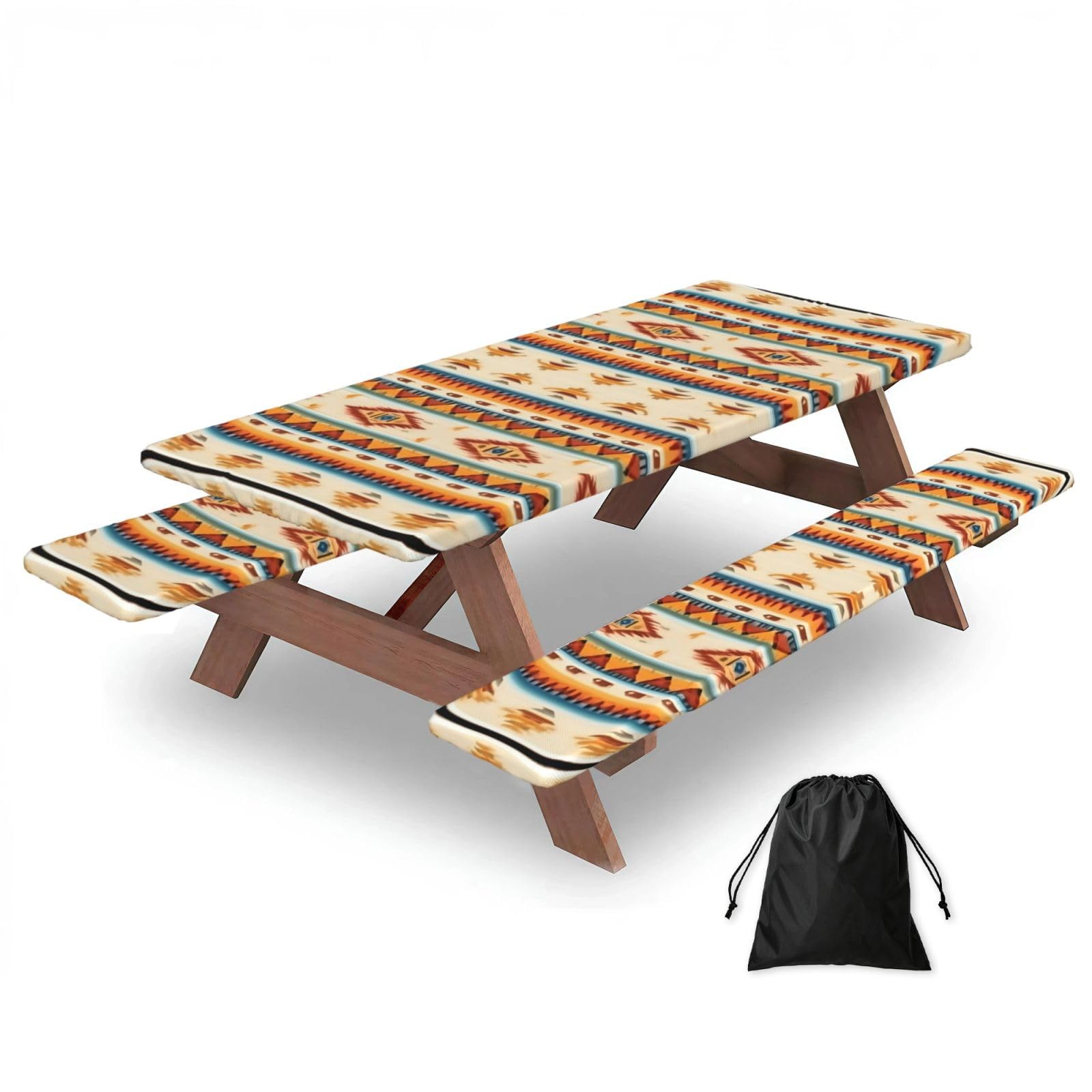 Zyjhyy Black Native American Print Print 3 Pack Wipeable Picnic Bench Cover And Table Cover Lightweight Table Cloth For Camping Outdoor