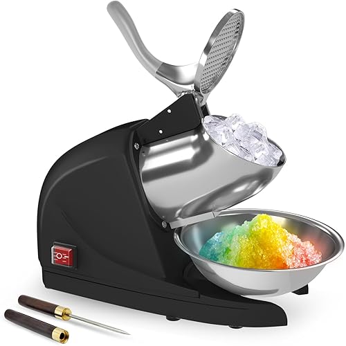 Shaved Ice Machine 380w Snow Cone Machine 3 Stainless Steel Blades Ice Shaver Machine Electric Ice Crusher 280lbs/hr Snow Cone Maker for Home and Commercial with Ice Pick(Black)