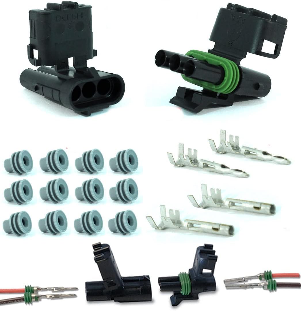 APTIV Packard 2 Completed Set (3 Circuits) Weatherpack, Waterproof, Terminal Kit 14, 16 AWG