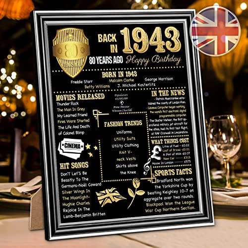 Benjia Back in 1932 Poster Framed UK, Happy 90th Birthday Party Decoration Supplies 8x10 Inch Home Decor Card Gift 90 Years Old Birthday Wedding Poster For Men Women (Black, 25x20cm)