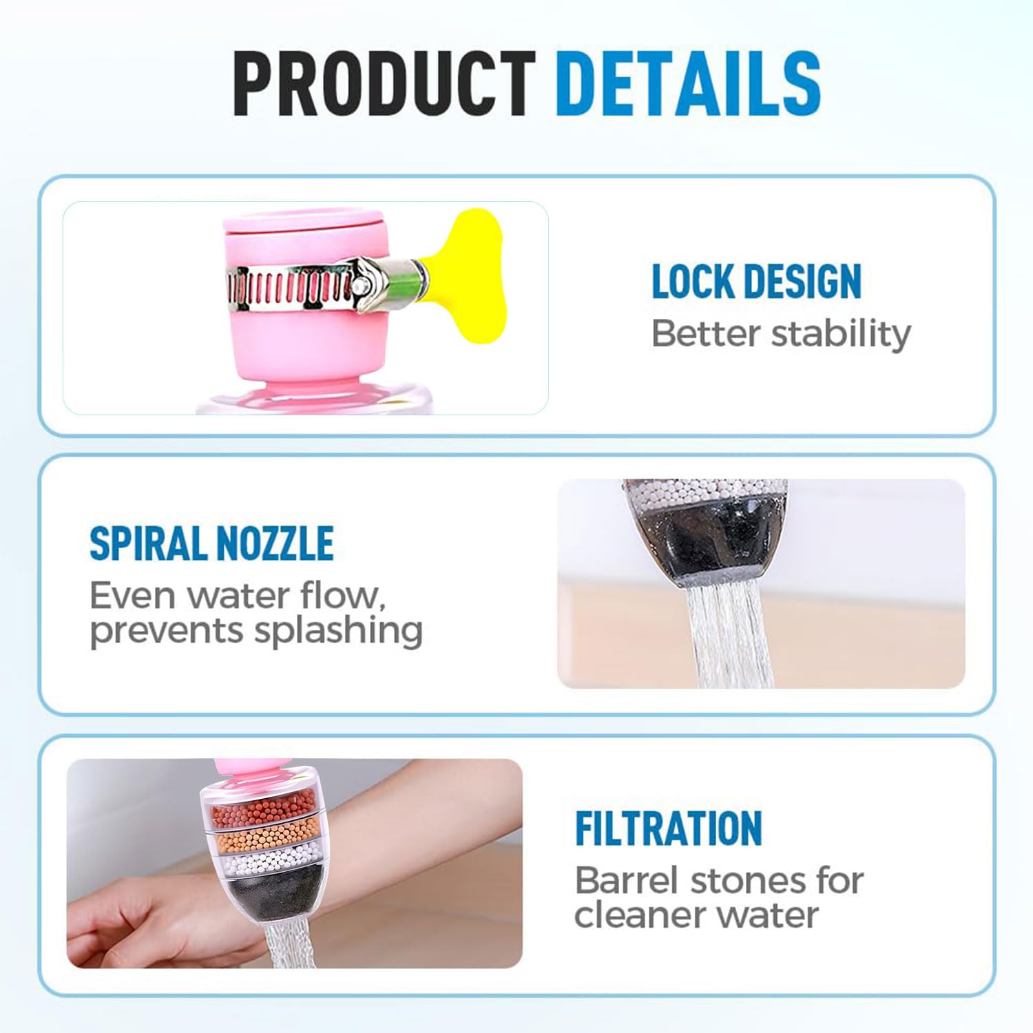Sink Water Faucet Filter, Activated Carbon Water Purifier for Kitchen, Bathroom, Sink, Removes Heavy Metals Chlorine Fluoride and Hard Water for Sink Applicable 1/2inch to 3/4inch faucets (Pink)