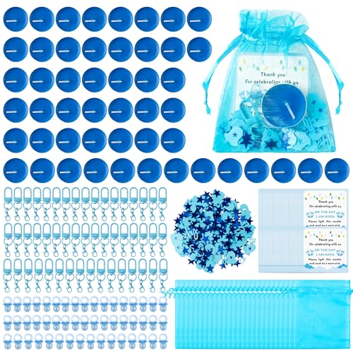 Bougies chauffe-plat à paillettes bleues et porte-clés acrylique pour cadeau d'invité